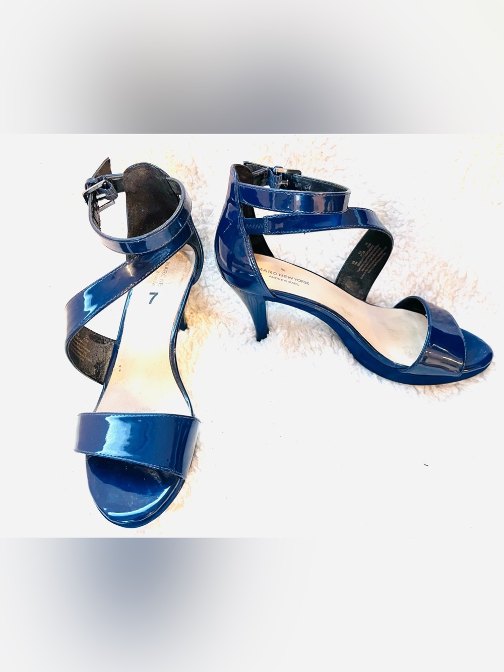Marc New York Royal Blue Pumps Heels Size 7 Strappy Patent Leather Criss Cross